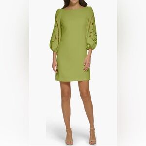 Vince Camuto Eyelet Sleeve Crepe Shift Dress